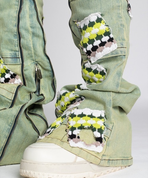 GUAPI チェーン デニム パンツ　スライムグリーンGREEN L.H.P ジーンズ GUAPI/グアピ/Slime Green Knit Patches Denim