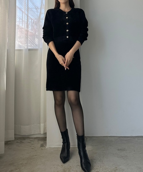 Louere（ルエレ） セットアップ ニュアンスボタンクルーネックニット