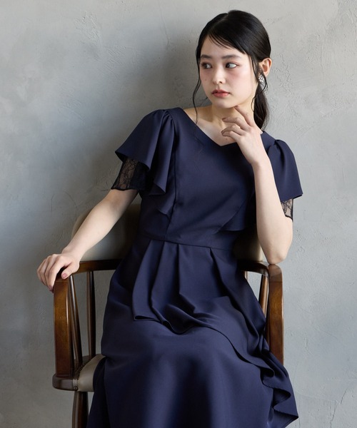 AIMER（エメ） ドレス レースレイヤードスリーブラッフルフレア
