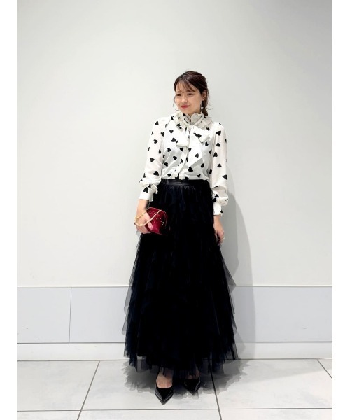 LOULOU WILLOUGHBY 長袖ボウタイブラウス　フリル　比翼ボタン　黒 LOULOU WILLOUGHBY】◇デシンドットフリル