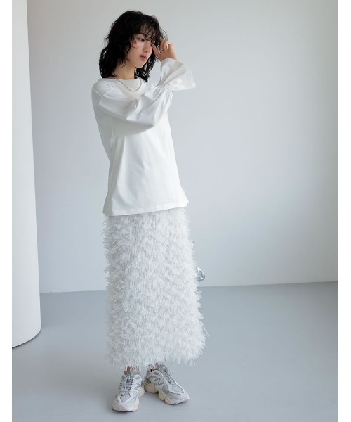 「Re:EDIT」 長袖カットソー LARGE ベージュ レディース