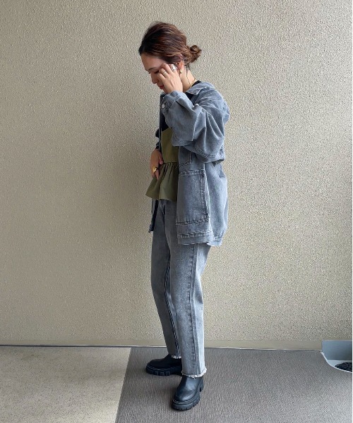 「feepur by saya」 ダメージ加工デニムパンツ SMALL グレー レディース