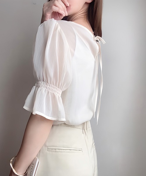 「FILLOU」 半袖ブラウス LARGE ブラック レディース_画像4