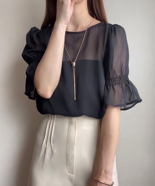 「FILLOU」 半袖ブラウス LARGE ブラック レディース_画像5