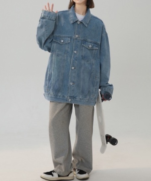 unisexオーバーシルエットデニムジャケット デニムジャケット gジャン ユニセックス オーバーシルエットデニム