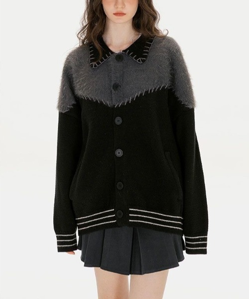 FreeZone セーター ニット フェイクファーカラー切替ニット