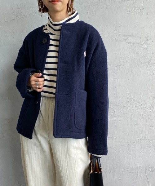 Danton（ダントン） ノーカラージャケット 38 ネイビー レディース