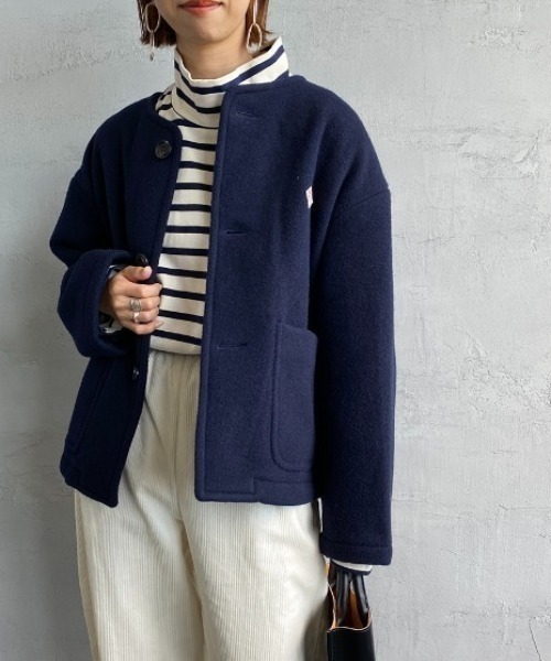 寄付対象品 ダントン ジャケット ノーカラージャケット ネイビー 42サイズ L Danton（ダントン） ノーカラージャケット 38 ネイビー レディース