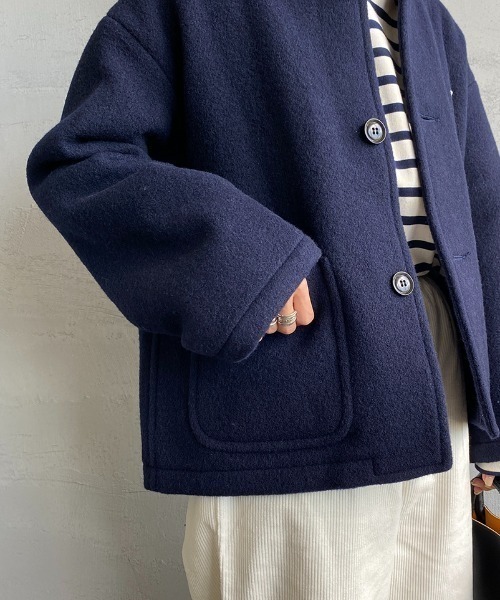 Danton（ダントン） ノーカラージャケット 38 ネイビー レディース