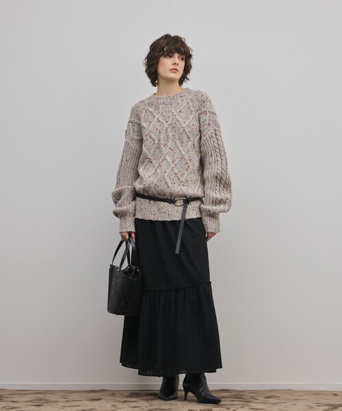 ＧＲＡＣＥ ＣＯＮＴＩＮＥＮＴＡＬ ケーブル編みセーター 黒 GRACE CONTINENTAL（グレースコンチネンタル） ニット セーター