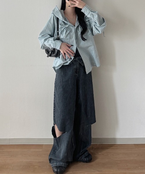 「nemne store」 長袖シャツ MEDIUM グレー レディース_画像4