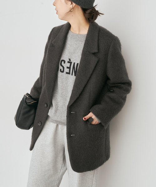 ウール×モヘヤブレンド シャギー ビッグ ジャケット　コート ウール×モヘヤブレンド シャギー ビッグ ジャケット コート