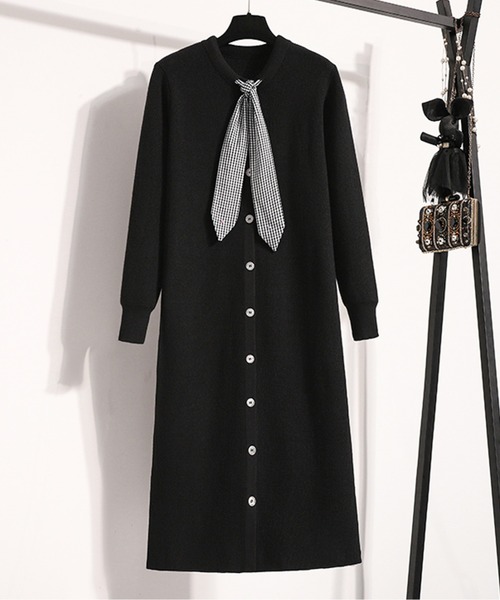 ワンピース チェックボウタイニットワンピース : ZOZOTOWN Yahoo!店