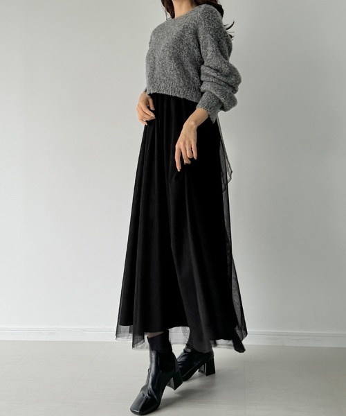 「JUNOAH」 コンビワンピース MEDIUM チャコール レディース_画像4