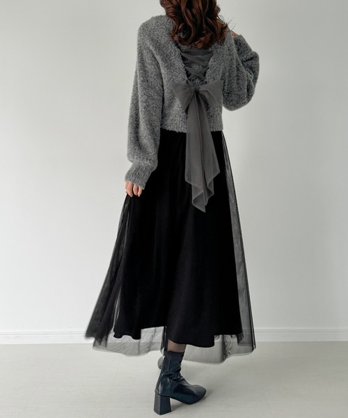 「JUNOAH」 コンビワンピース MEDIUM チャコール レディース_画像5