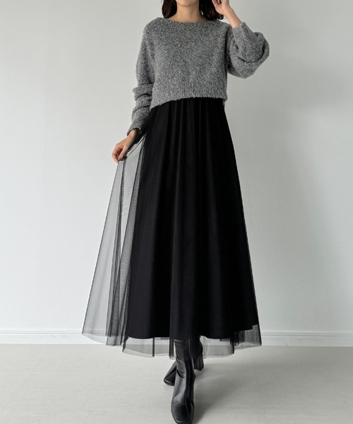 「JUNOAH」 コンビワンピース MEDIUM チャコール レディース_画像6