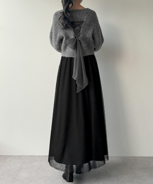 「JUNOAH」 コンビワンピース MEDIUM チャコール レディース_画像8