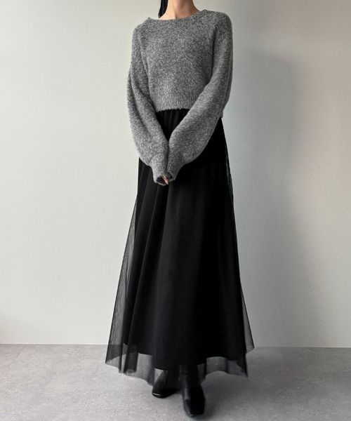 「JUNOAH」 コンビワンピース MEDIUM チャコール レディース_画像9