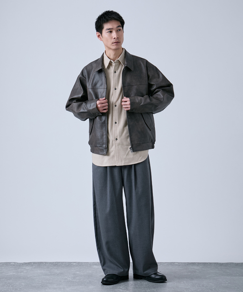 エディーバウアー　襟レザー　ブルゾン Eddie Bauer（エディーバウアー） ブルゾン アウター 別注 フェイク