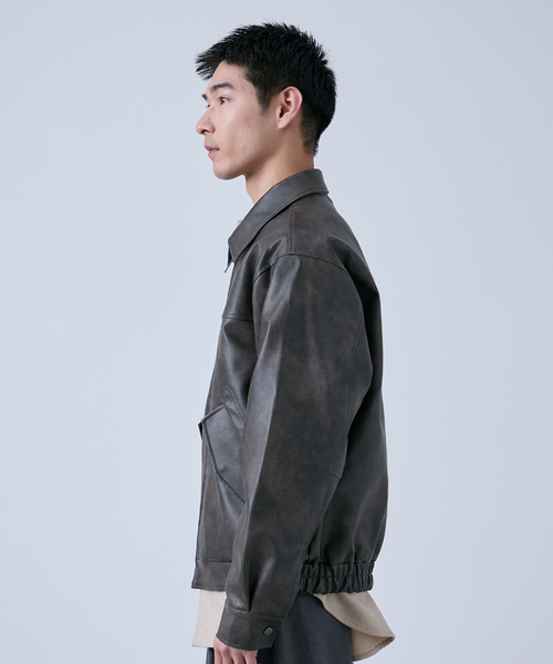 エディーバウアー　襟レザー　ブルゾン Eddie Bauer（エディーバウアー） ブルゾン アウター 別注 フェイク