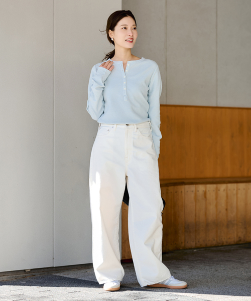 フレームワーク　ウールワッフル ヘンリーネック　20AW　ニット　ホワイト FRAMeWORK（フレームワーク）の「≪追加≫ウールワッフル ヘンリー