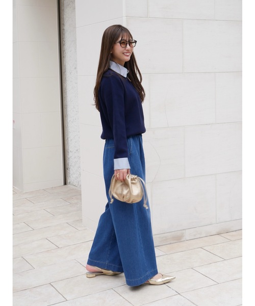 nkmr ストライプ ハーフジップ 長袖シャツ ネイビー　トップスのみ BeBeoD（ベベッド） ニット セーター ストライプシャツレイヤード