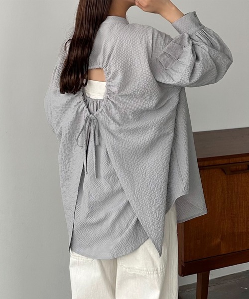 「callautia」 長袖ブラウス LARGE ライトグレー レディース_画像4