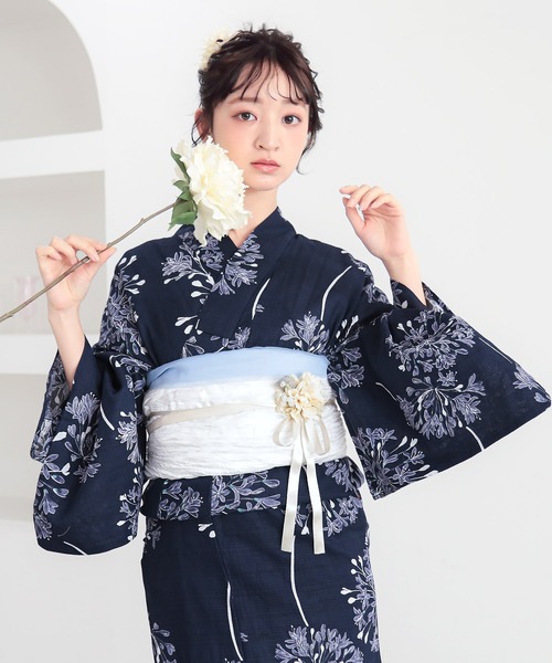 KIMONOMACHI 浴衣 レディース 浴衣 2点セット（綿浴衣＋しわ兵児帯