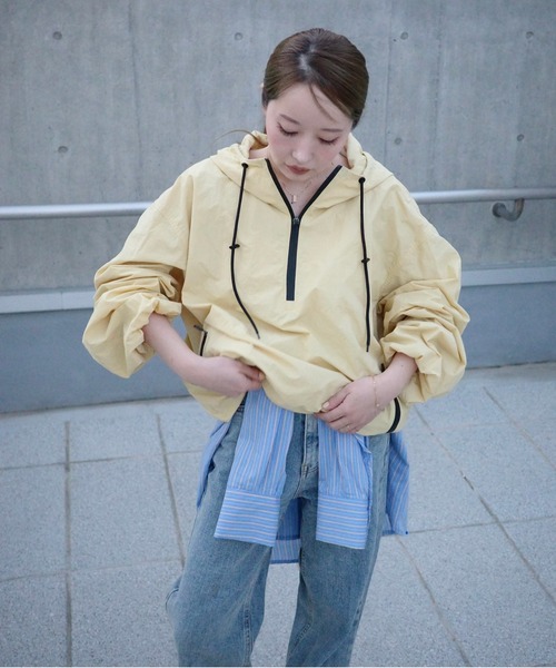 ブルゾン アウター bicolor half zip hooded blouson /バイカラー