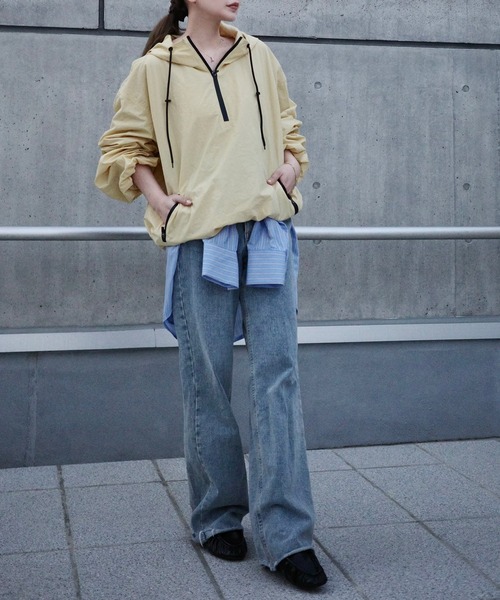 ブルゾン アウター bicolor half zip hooded blouson /バイカラー