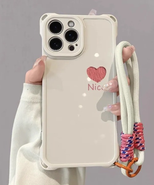 c.u.l スマホケース ストラップ付 ワンポイントハート iPhoneカバー