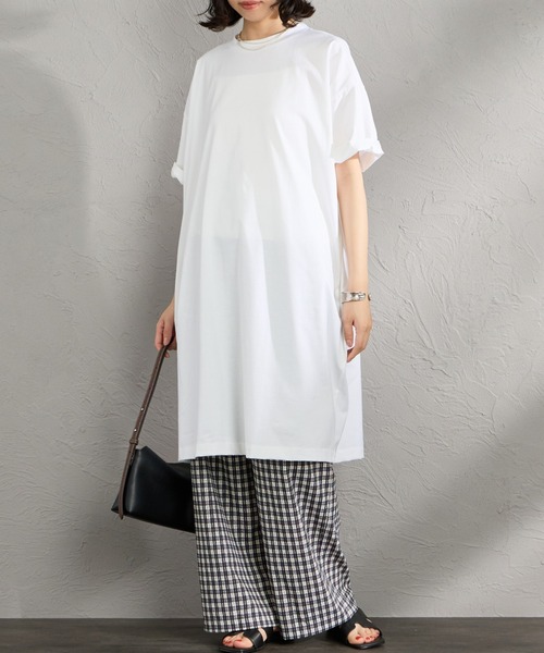 美品✨mizuiro ind ミズイロインド 半袖ワンピース ピンタックシャツ mizuiroind（ミズイロインド） ワンピース 半袖 ロールスリーブ ワイド