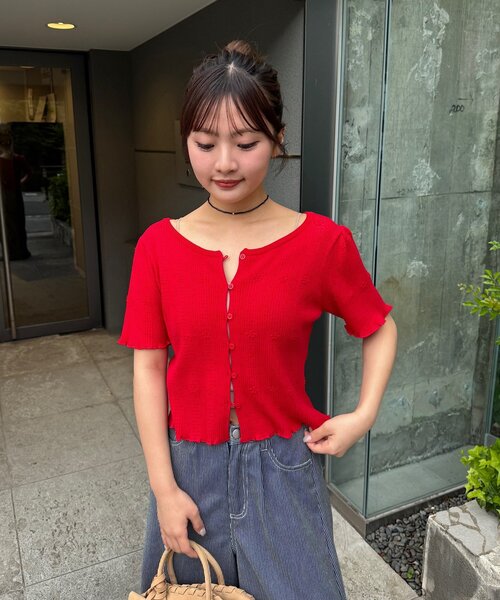 カーディガン フラワージャガードニットカーディガン レディースの画像