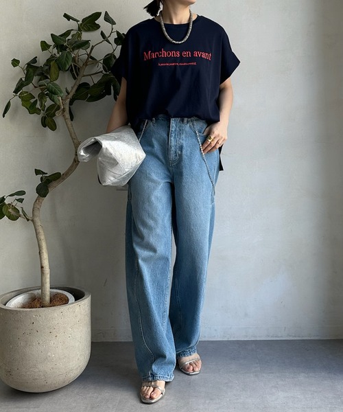 「DouDou」 半袖Tシャツ FREE ブラック レディース_画像2