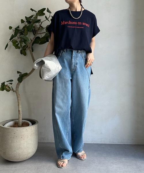 「DouDou」 半袖Tシャツ FREE ブラック レディース_画像3