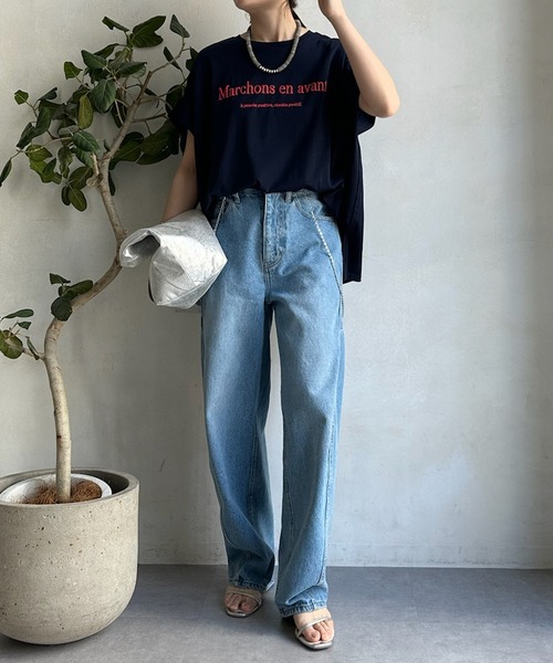「DouDou」 半袖Tシャツ FREE ブラック レディース_画像4