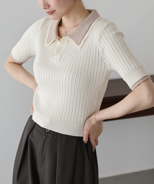 「BLUEEAST」 半袖ニット MEDIUM アイボリー レディース_画像2