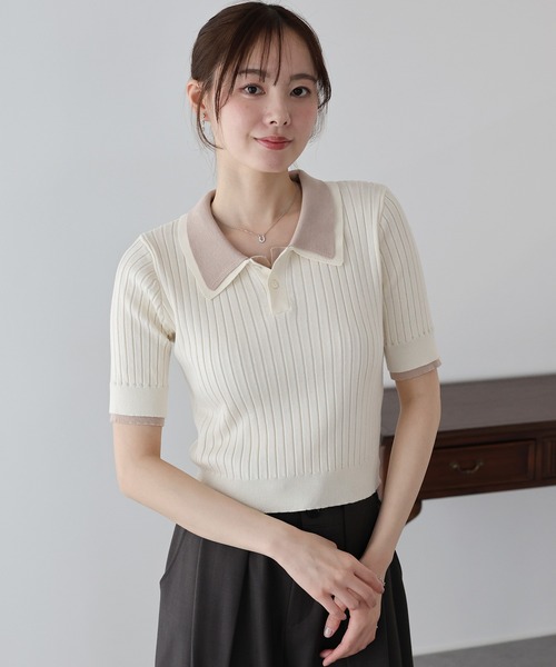 「BLUEEAST」 半袖ニット MEDIUM アイボリー レディース_画像5