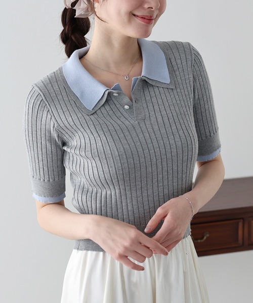 「BLUEEAST」 半袖ニット MEDIUM アイボリー レディース_画像7