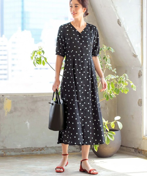 売れ筋 ワンピース Luxe ドット柄フロントボタンワンピース 激安の Nooitmeergrasmaaien Be