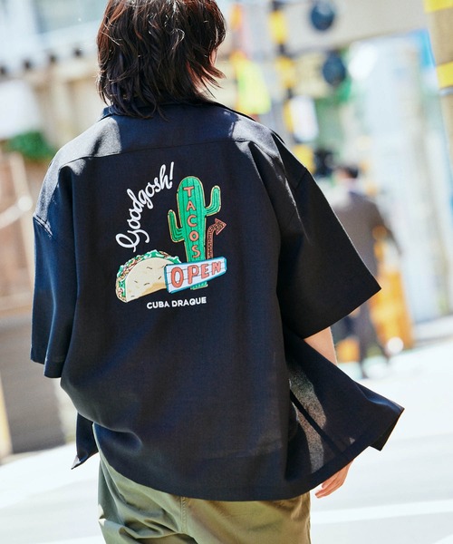 MONO-MART（モノマート） シャツ 半袖 テックリネン 刺繍デザイン