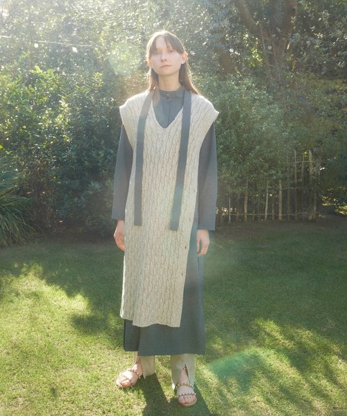 ニット セーター cable long＆leen knit vest(ケーブルニットベスト) レディース DRESSLAVE ニット セーター cable long＆leen knit vest