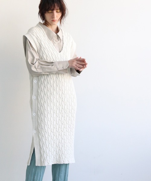 ニット セーター cable long＆leen knit vest(ケーブルニットベスト) レディース