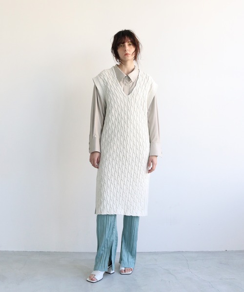 ニット セーター cable long＆leen knit vest(ケーブルニットベスト) レディース DRESSLAVE ニット セーター cable long＆leen knit vest