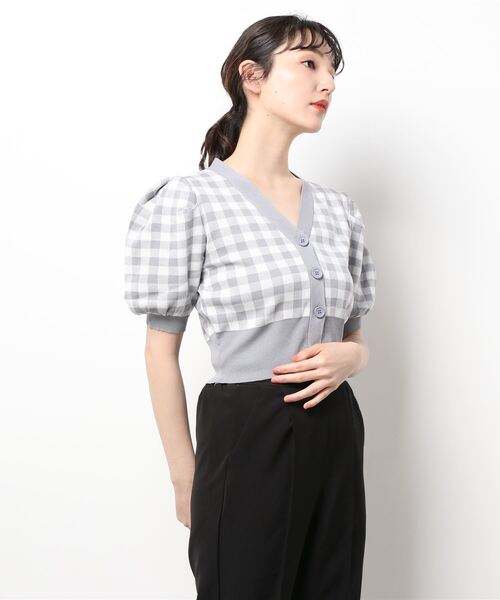 LACーVERT tシャツ ギンガムチェックパフスリーブトップス レディース