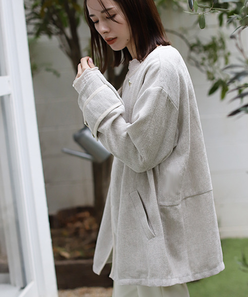 ジャケット ノーカラージャケット パイピングツイードジャケット  