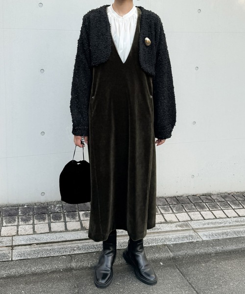 ベロア ロングワンピース Vネック r-4393 Audrey and John Wad ワンピース 深Vネックベロアロング