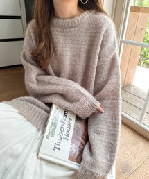 美品　アドーア　ボリューム袖ニット　モヘア混　ベージュ 38 andme（アンドミー） ニット セーター ラメ混ボリュームニットトップス