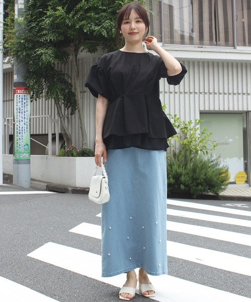 INCEDE スカート スーパーストレッチ デニムロングスカート