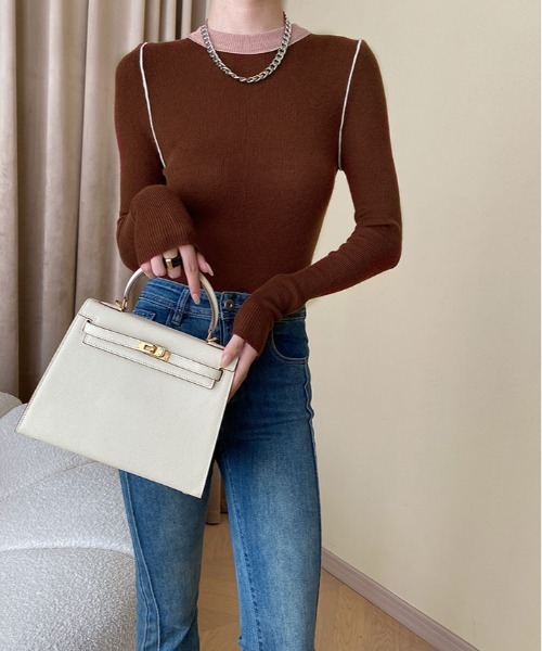 ニット セーター クルーネック バイカラー レディース : ZOZOTOWN